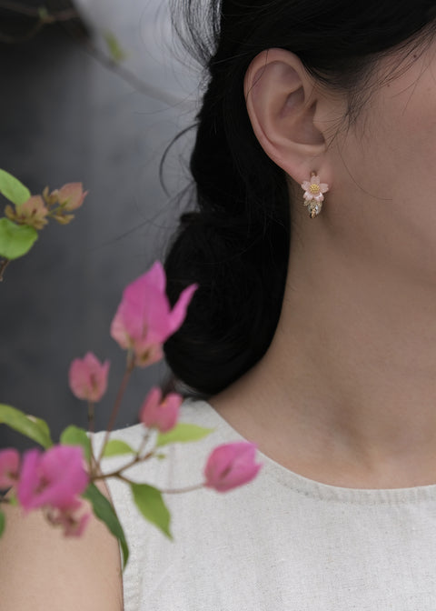 粉櫻珍珠C型耳環