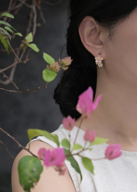 粉櫻珍珠C型耳環