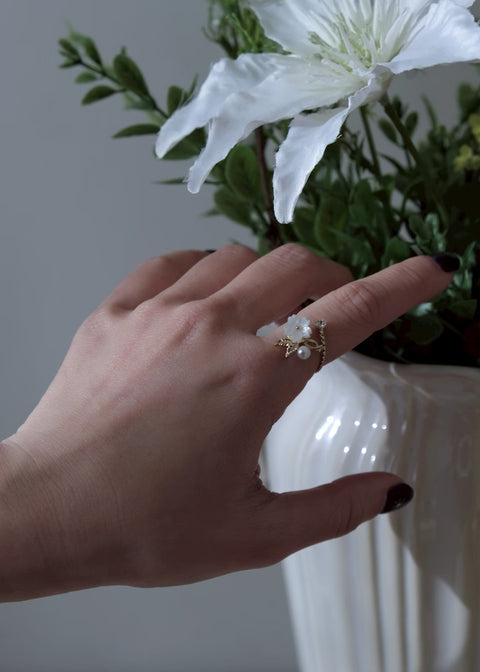 白色櫻花珍珠戒