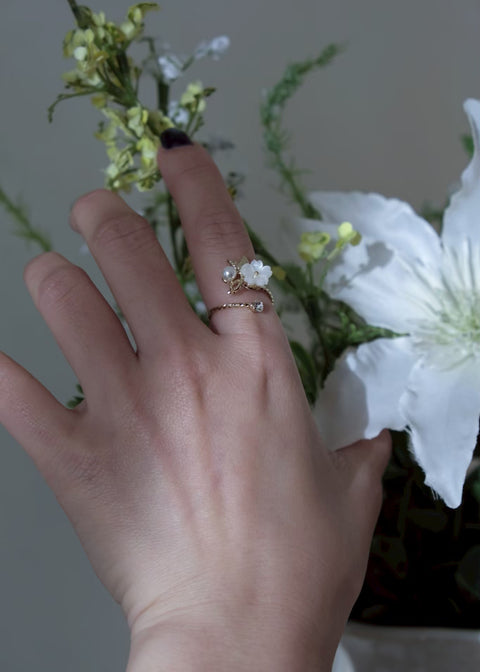 白色櫻花珍珠戒