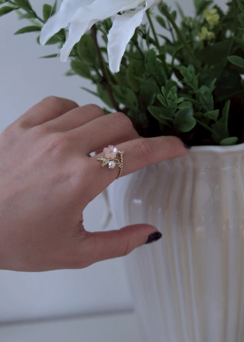 粉紅櫻花珍珠戒