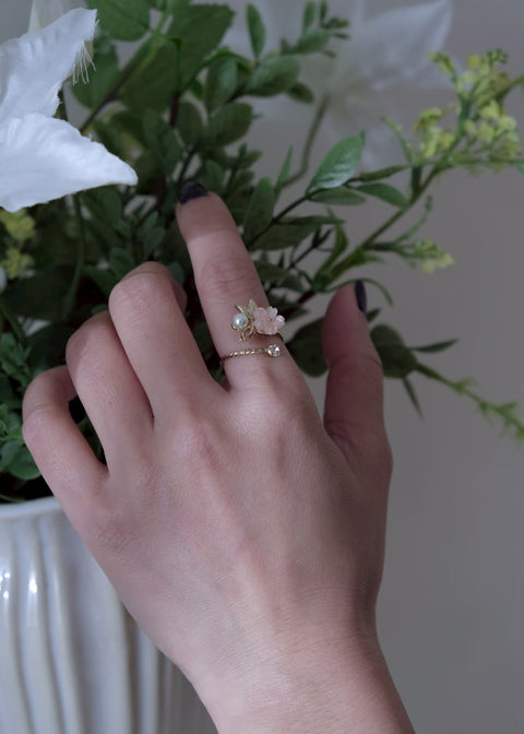 粉紅櫻花珍珠戒