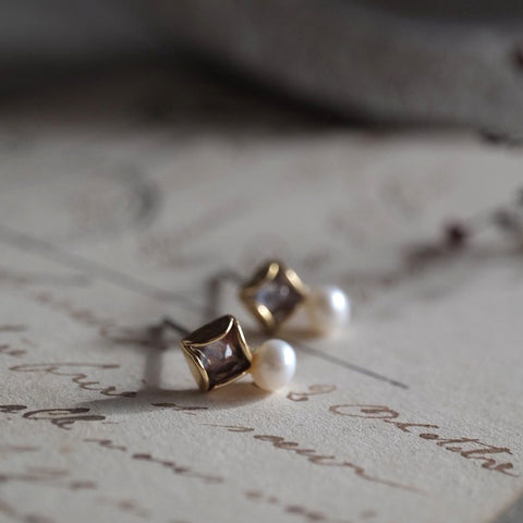 菱形天然小珍珠耳環