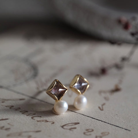菱形天然小珍珠耳環