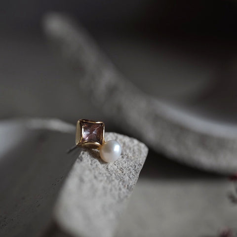 菱形天然小珍珠耳環