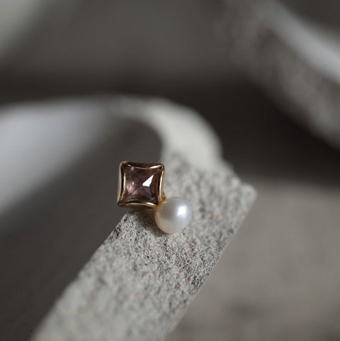 菱形天然小珍珠耳環