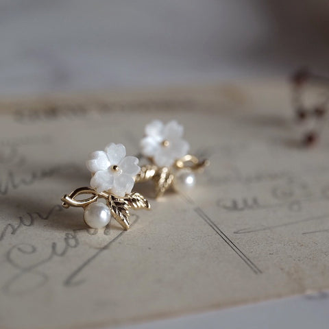 白櫻花珍珠耳環
