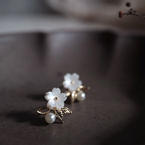白櫻花珍珠耳環
