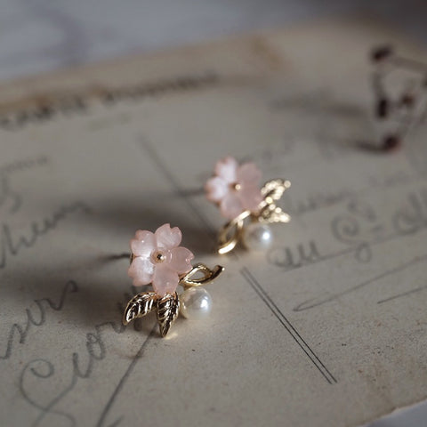 粉紅櫻花珍珠耳環
