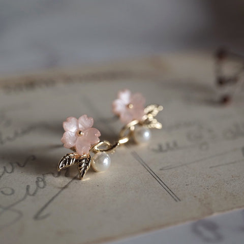 粉紅櫻花珍珠耳環