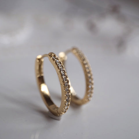 鈦鋼滿鑽橢圓耳環