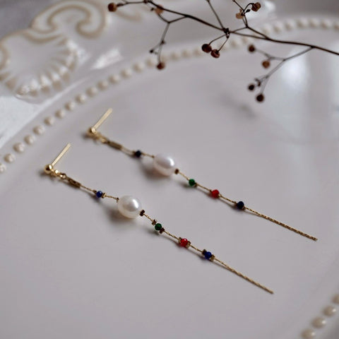 彩色流光珍珠耳環