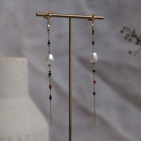 彩色流光珍珠耳環