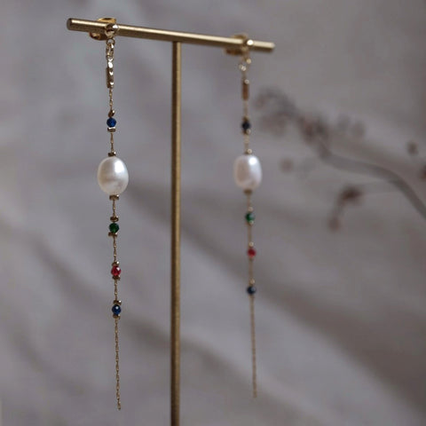 彩色流光珍珠耳環