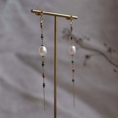 彩色流光珍珠耳環