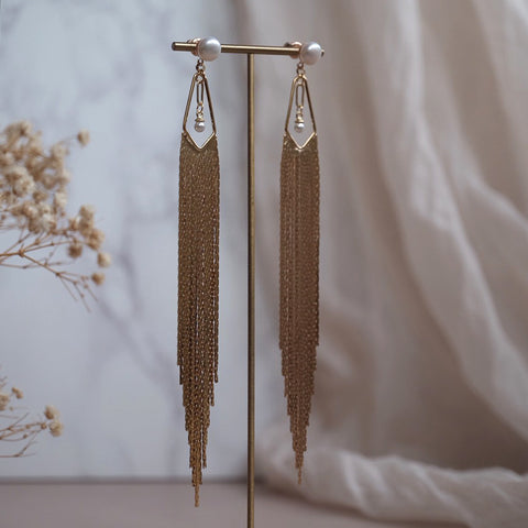 風華珍珠長流蘇耳環