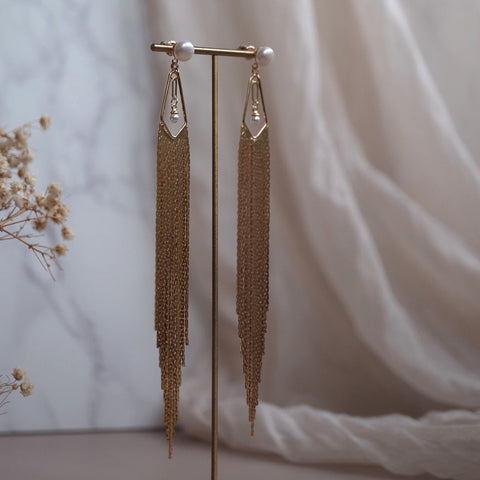 風華珍珠長流蘇耳環