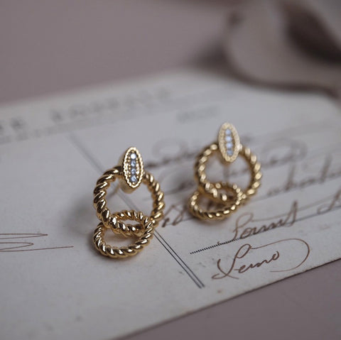 小鑽麻花雙圈耳環
