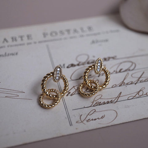 小鑽麻花雙圈耳環