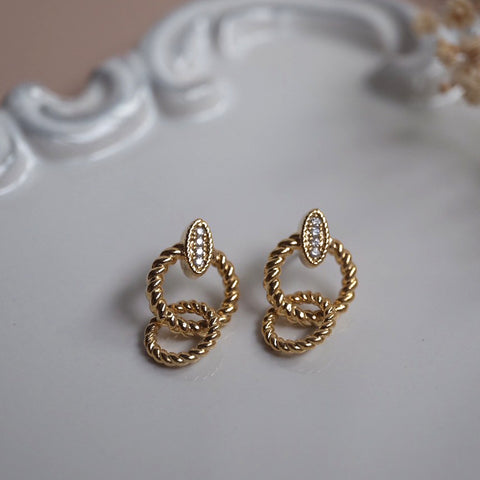 小鑽麻花雙圈耳環