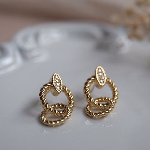 小鑽麻花雙圈耳環