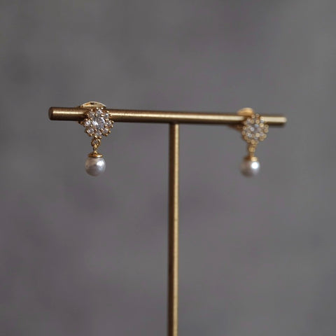 金色米星鑽珍珠耳環