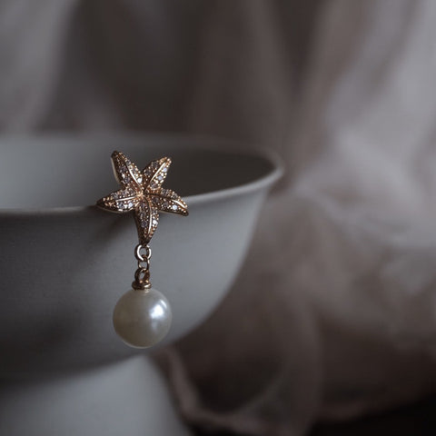 糖霜海星珍珠耳環