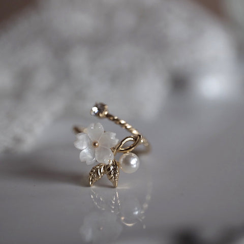 白色櫻花珍珠戒