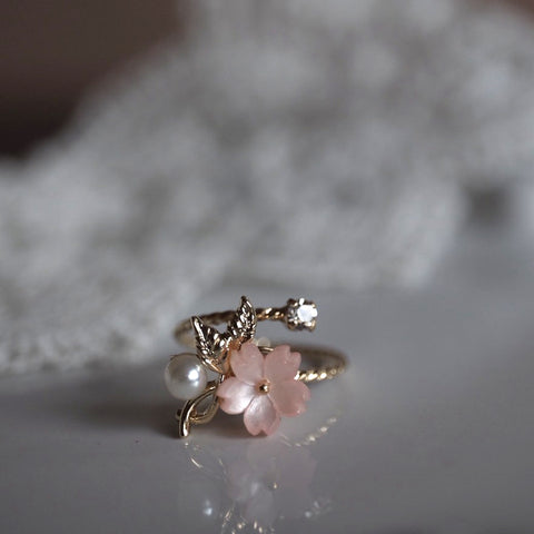 粉紅櫻花珍珠戒
