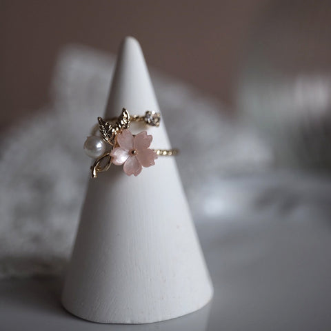 粉紅櫻花珍珠戒