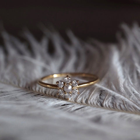 珊德拉珍珠花鑽戒