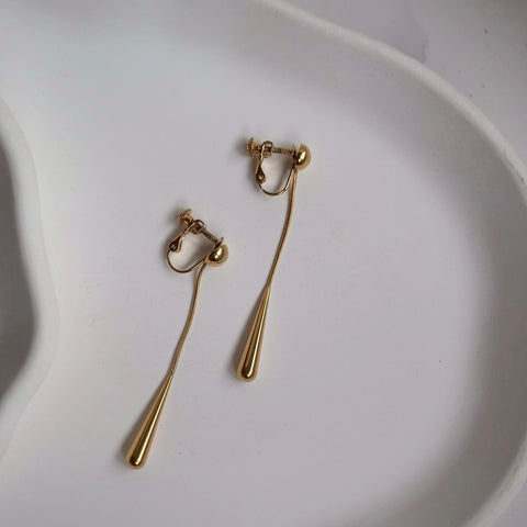 鈦鋼長水滴垂墜耳夾