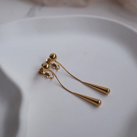 鈦鋼長水滴垂墜耳夾