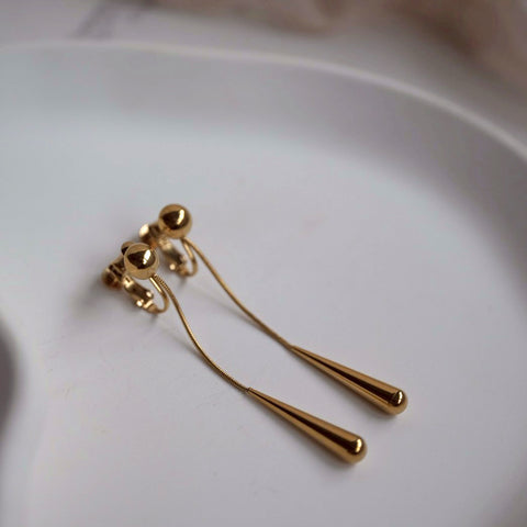 鈦鋼長水滴垂墜耳夾