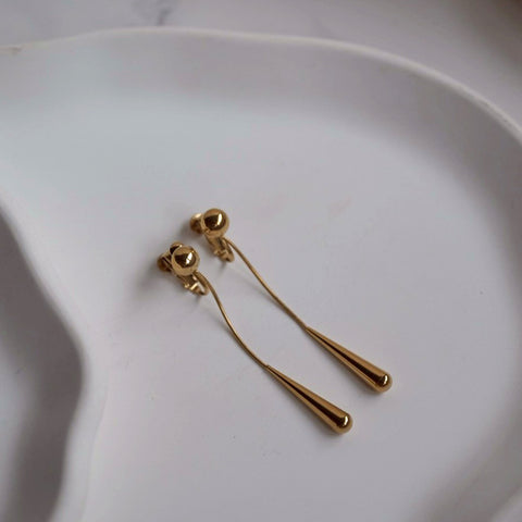 鈦鋼長水滴垂墜耳夾