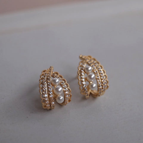 金色蕾絲珍珠耳環