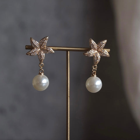 糖霜海星珍珠耳環