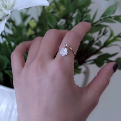 白色櫻花小鑽雙層戒