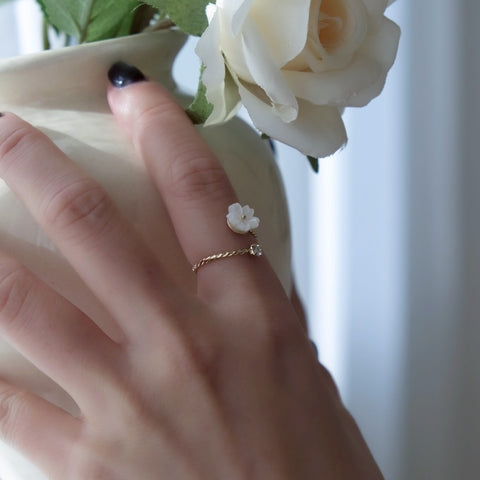 白色櫻花小鑽雙層戒