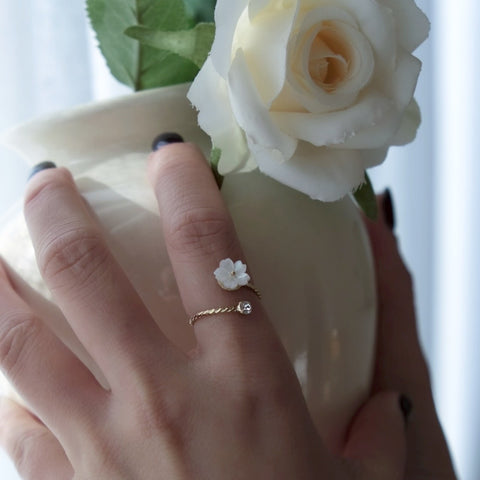 白色櫻花小鑽雙層戒
