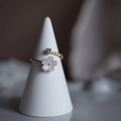 白色櫻花小鑽雙層戒
