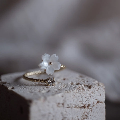 白色櫻花小鑽雙層戒