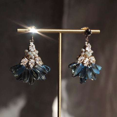 韓國手工奧地利珠耳環【絢彩藍】