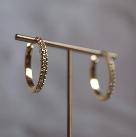 鈦鋼滿鑽橢圓耳環