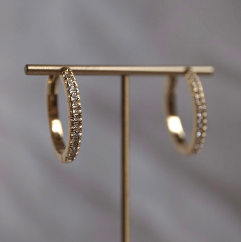 鈦鋼滿鑽橢圓耳環