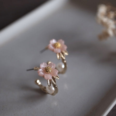 粉櫻珍珠C型耳環
