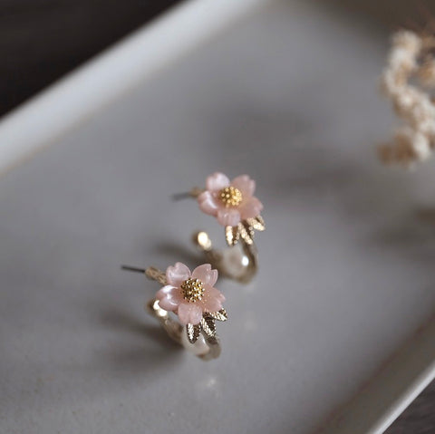 粉櫻珍珠C型耳環